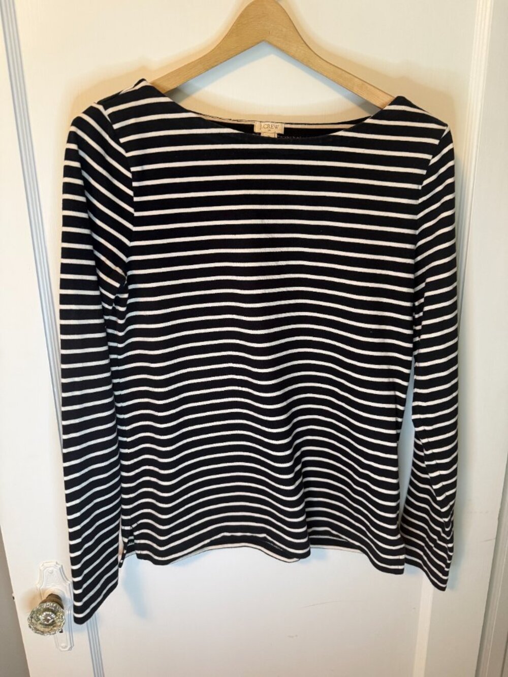 J Crew Long-Sleeve black and white striped shirt.